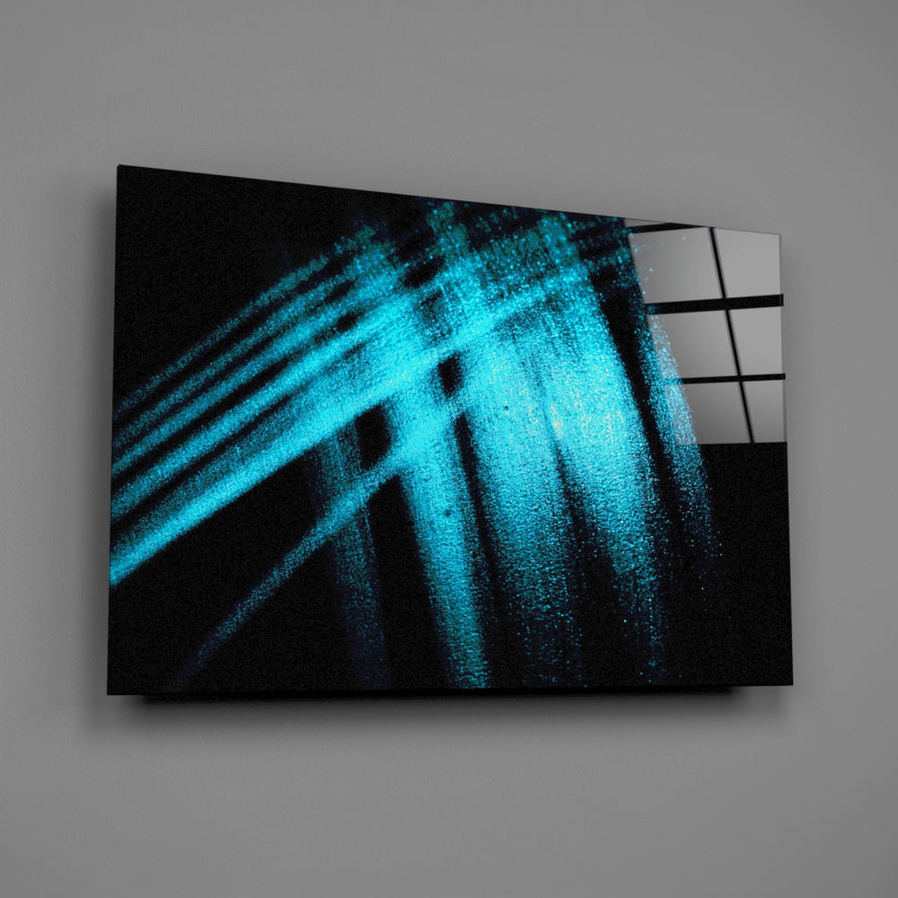 Cyan-streak panel bringing kinetic sparkle to a contemporary living space