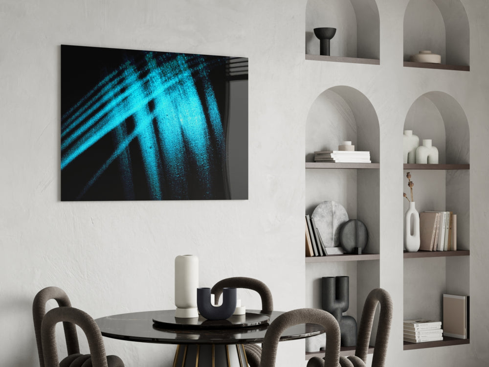 Blue Lights panel adding feminine spark to a powder room