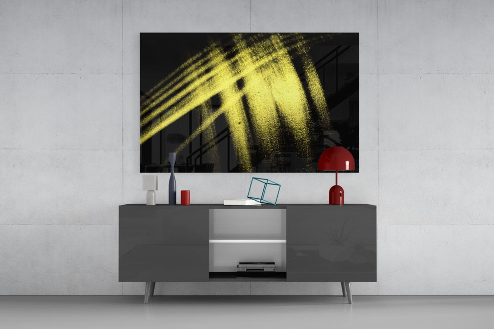 Yellow Lights panel catching low light to reveal its tactile shimmer