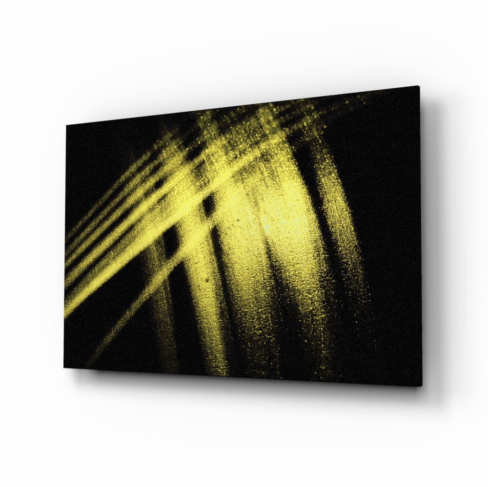 Yellow Lights glass wall art displayed above a console in a designer interior