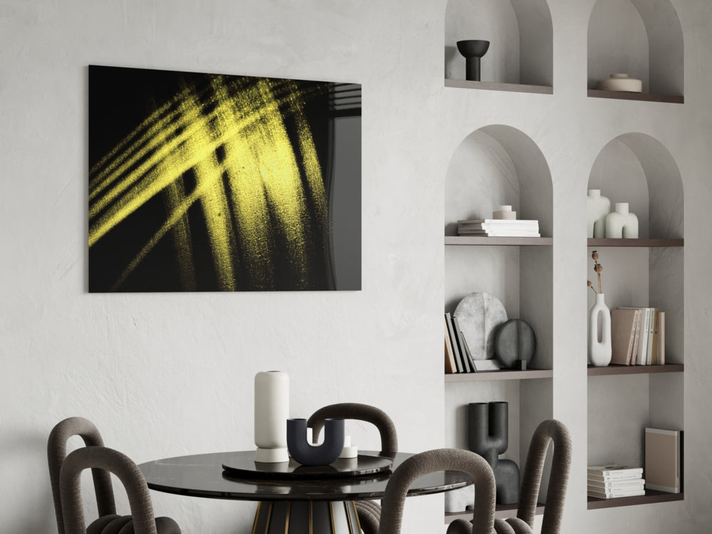 Yellow Lights panel adding luxe spark to a powder room