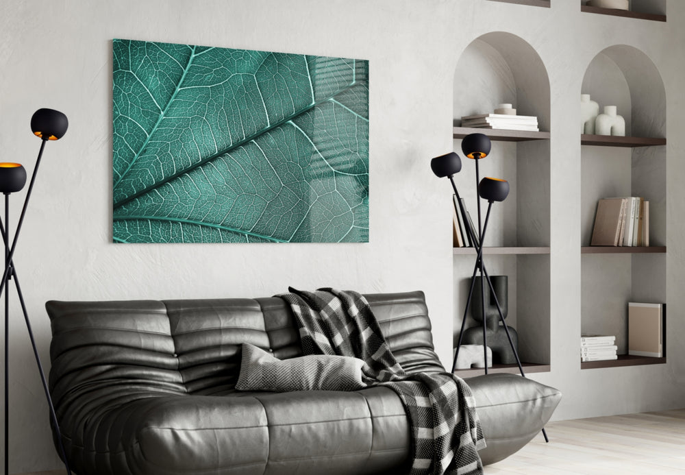 Leaf Texture glass wall art styled in a sunroom with botanical pulse