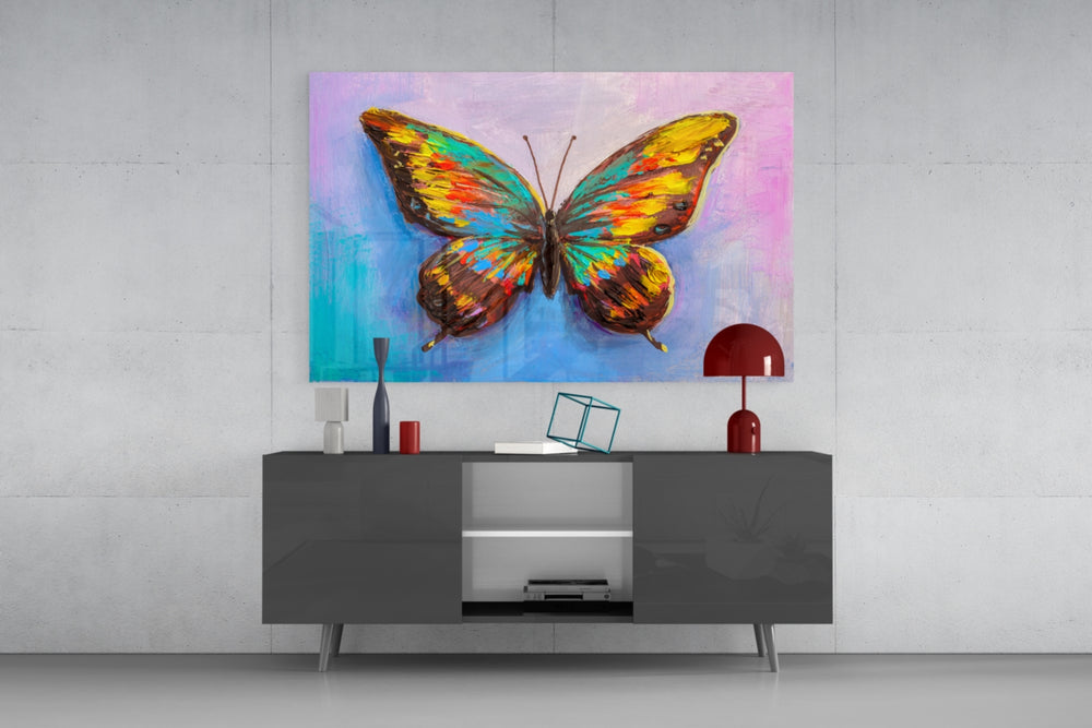 Butterfly panel catching daylight to reveal its dimensional impasto
