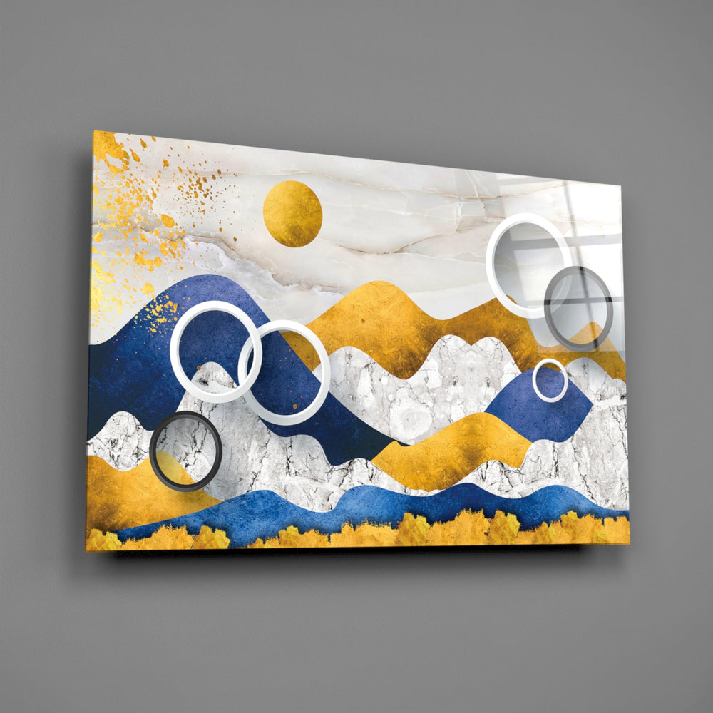 Navy-and-gold panel bringing decorative drama to a contemporary living space
