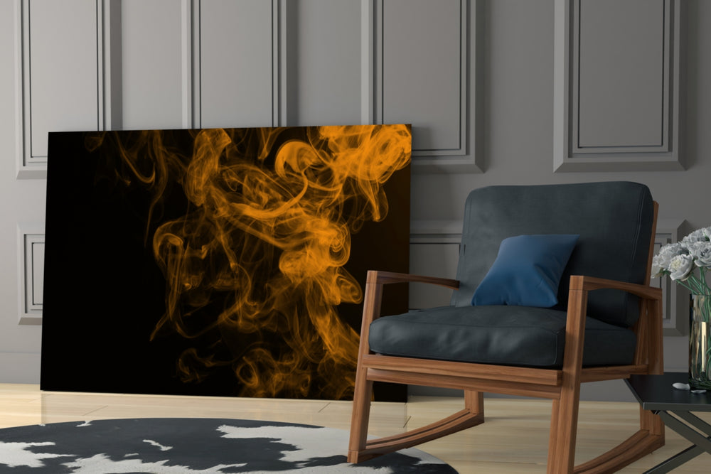 Orange Smoke glass print enhancing a lounge with after-hours drama