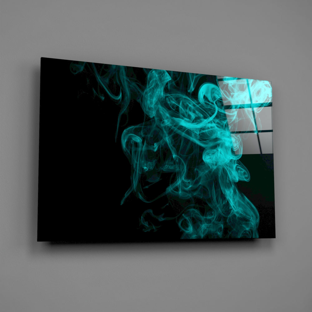 Teal-smoke panel bringing dynamic drama to a contemporary living space