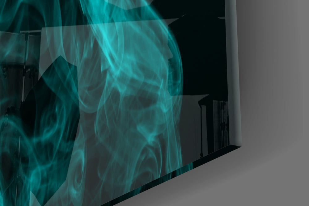 Green Smoke artwork anchoring a wall with moody dynamic palette