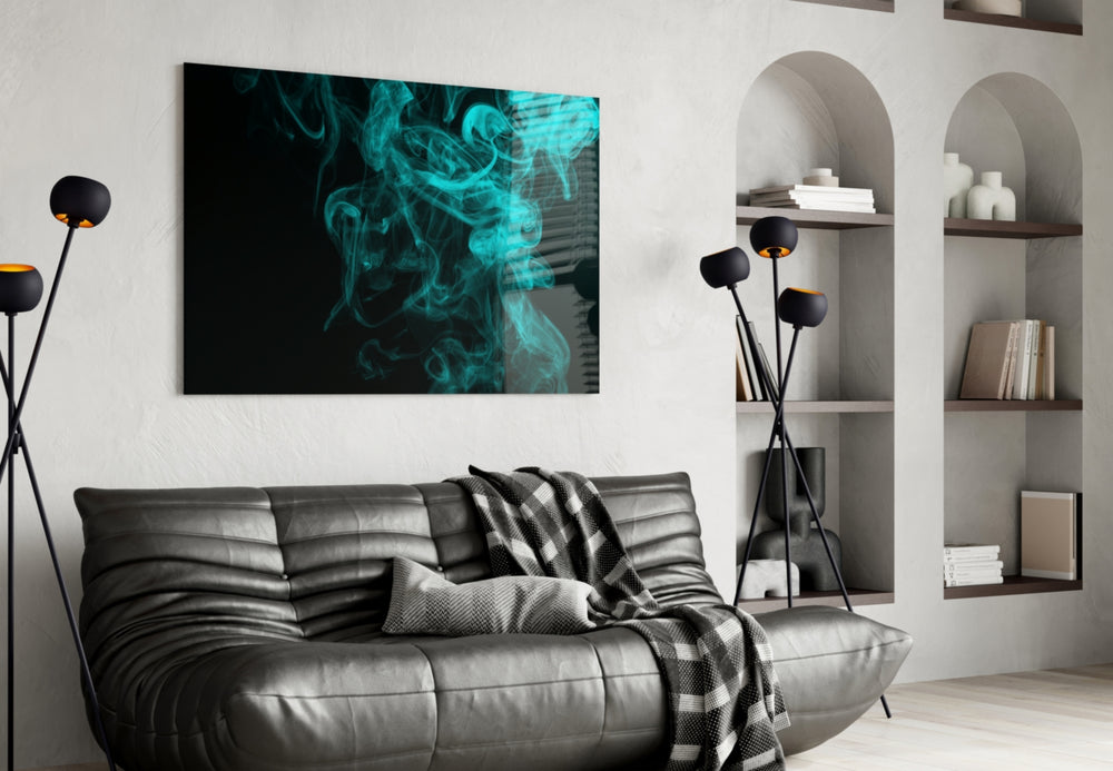 Green Smoke glass wall art styled above a desk in a teen room
