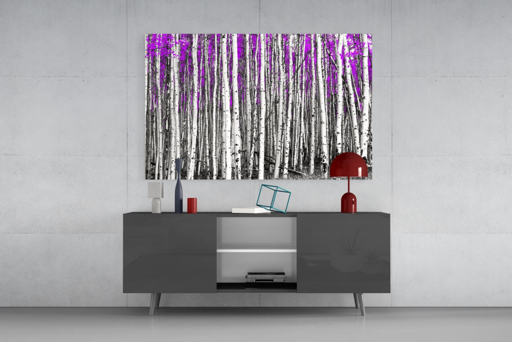 Pink Forest panel catching morning light to reveal its tactile bark grain