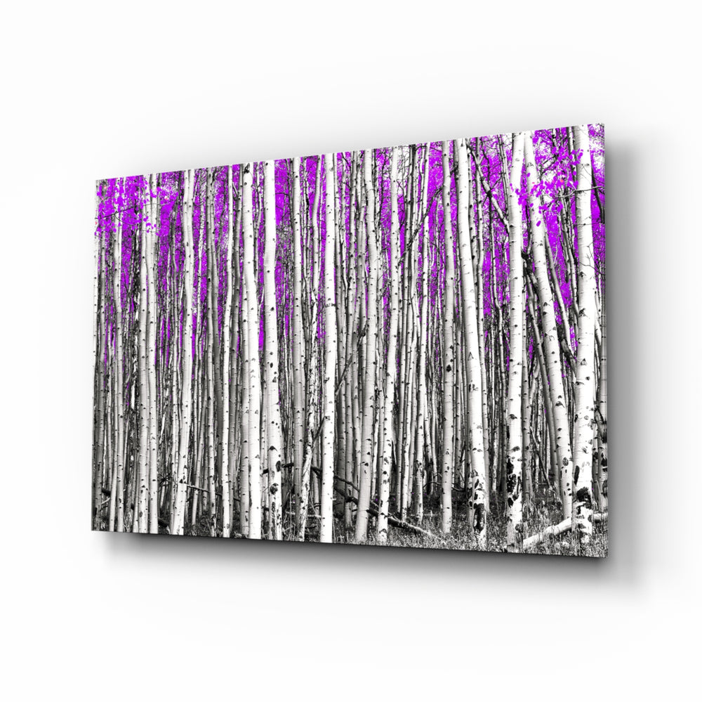 Pink Forest glass wall art displayed above a console in a designer interior