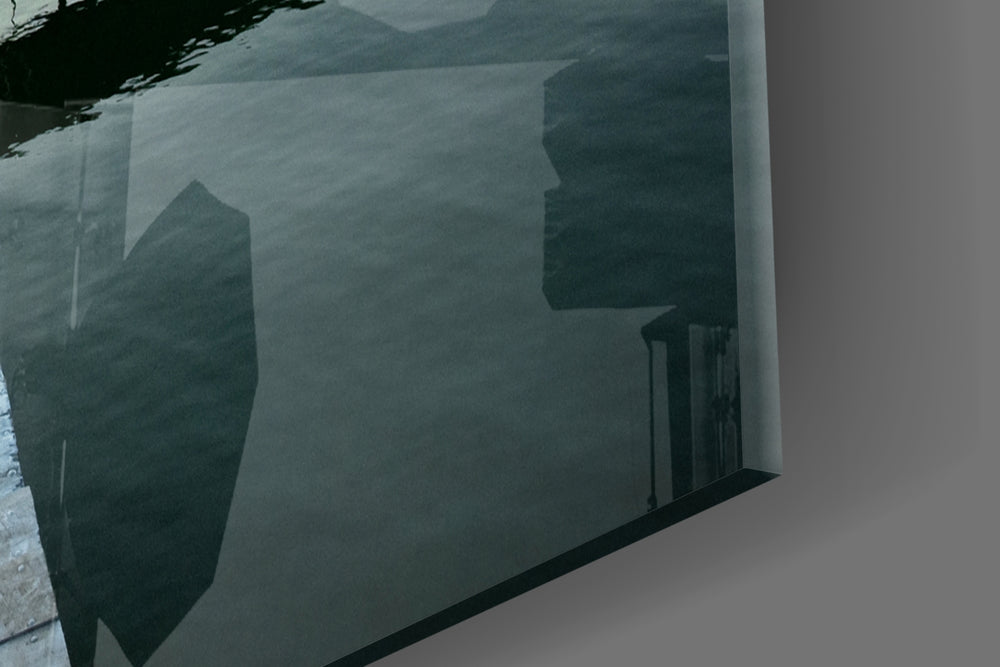 Pier artwork anchoring a wall with calm contemplative palette