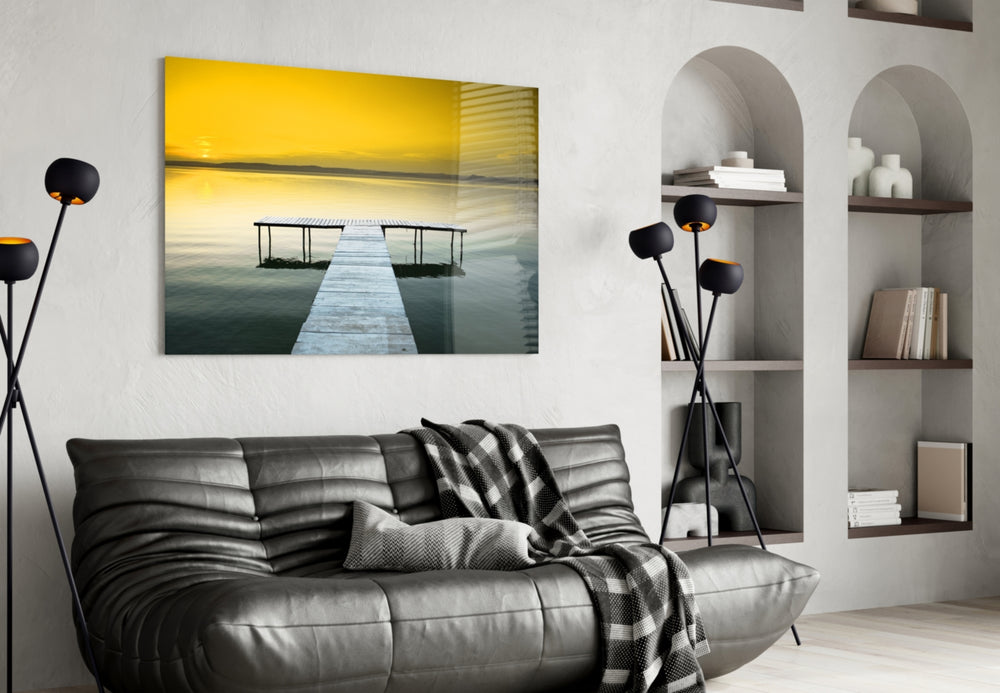 Pier glass wall art styled above a bed in a serene bedroom