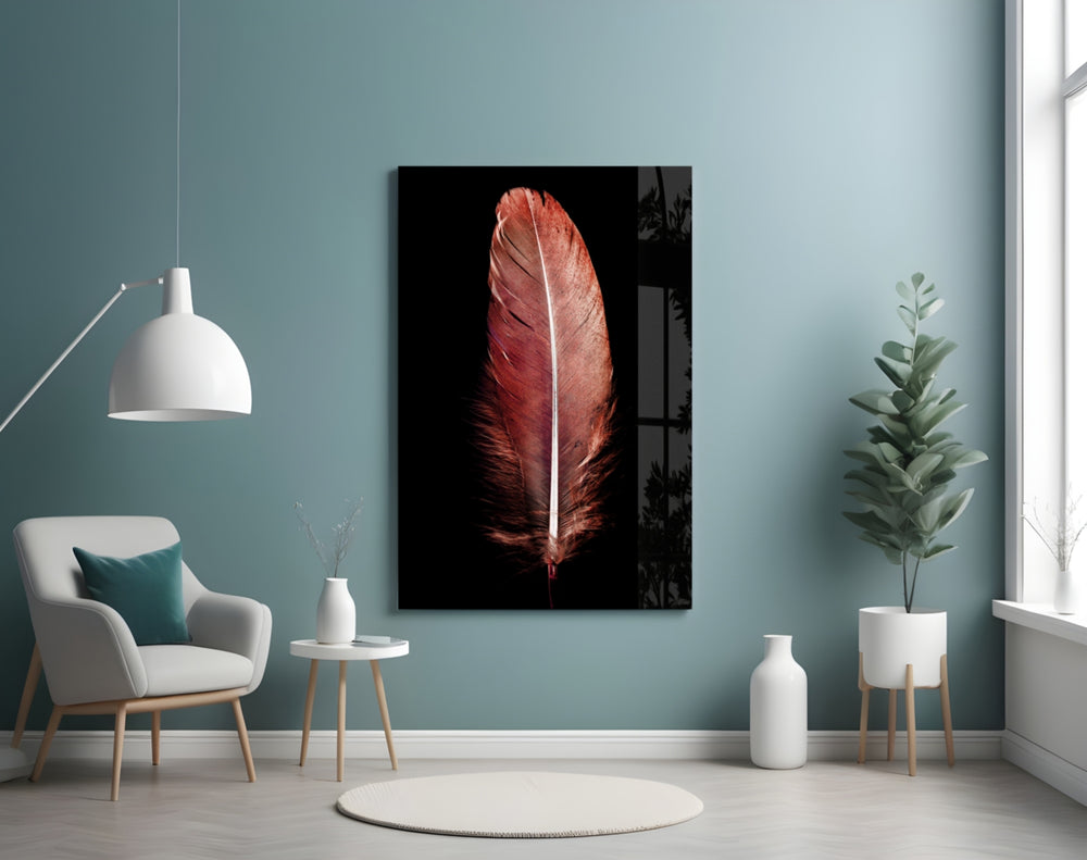 Tile Feather glass wall art styled above a vanity in a powder room