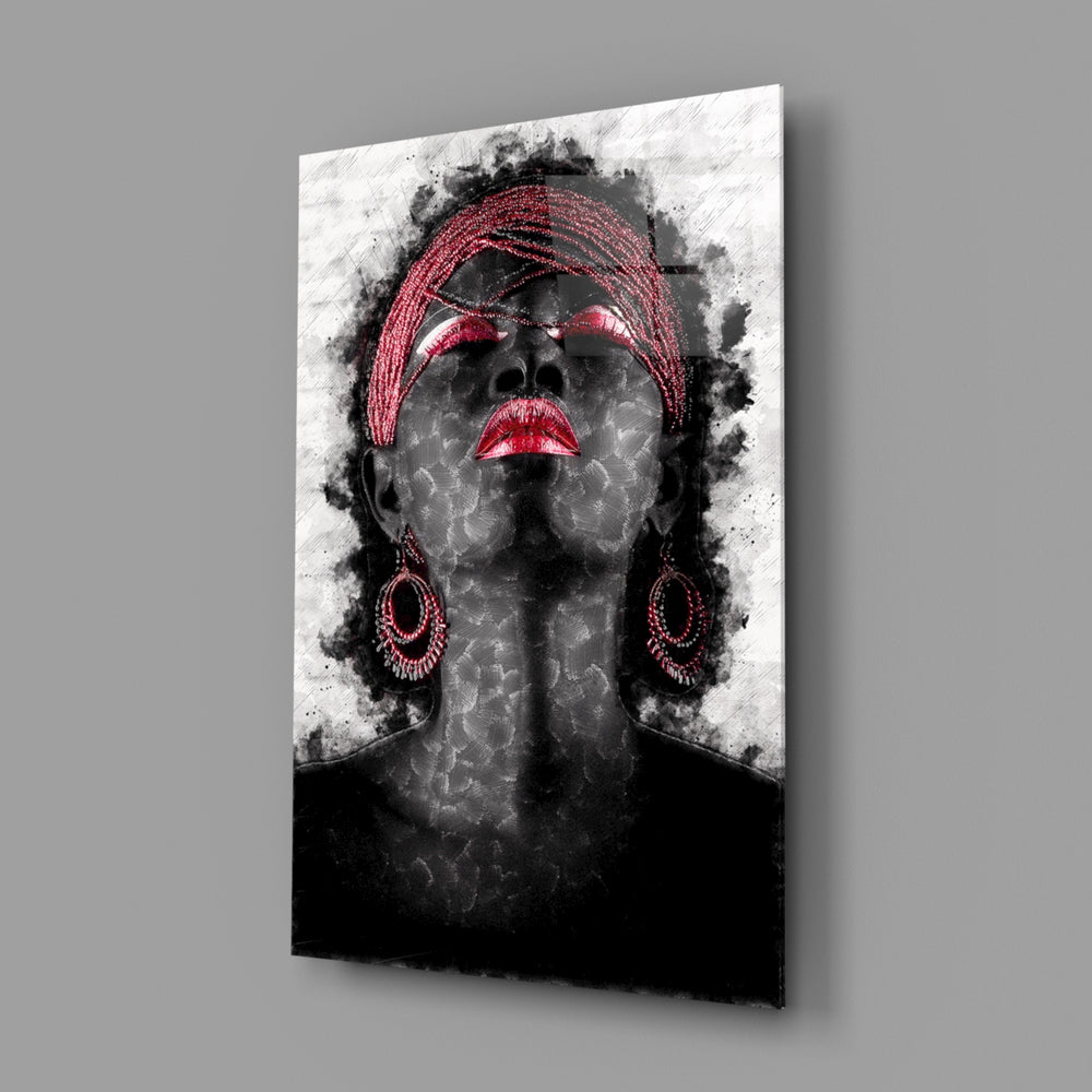 Crimson-portrait panel bringing soulful drama to a contemporary living space