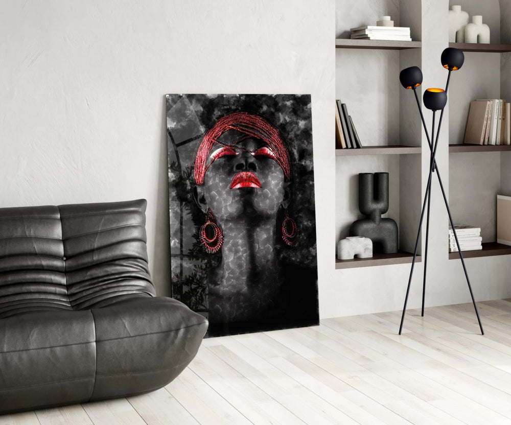 Woman and Red panel adding editorial mood to a man-cave