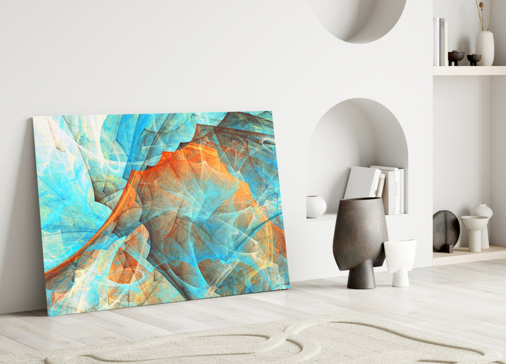 Close-up detail of turquoise and coral wireframe layers