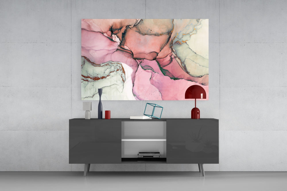 Pink Marble Pattern panel catching gallery light to reveal its luminous softness
