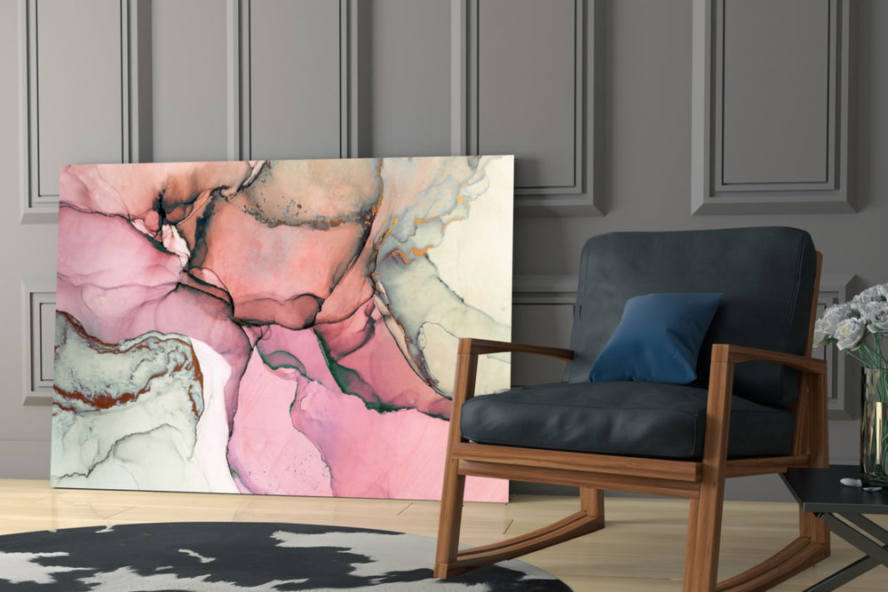 Pink Marble Pattern glass print enhancing a foyer with editorial drama
