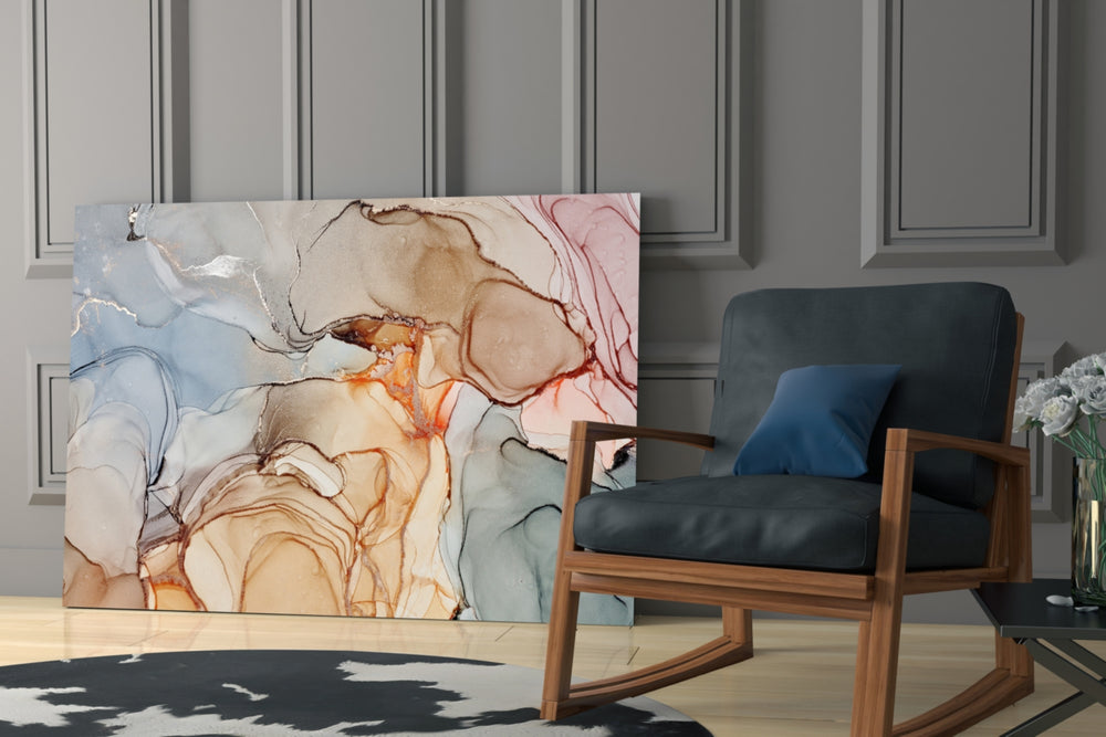 Soft Marble Pattern glass print enhancing a foyer with editorial drama