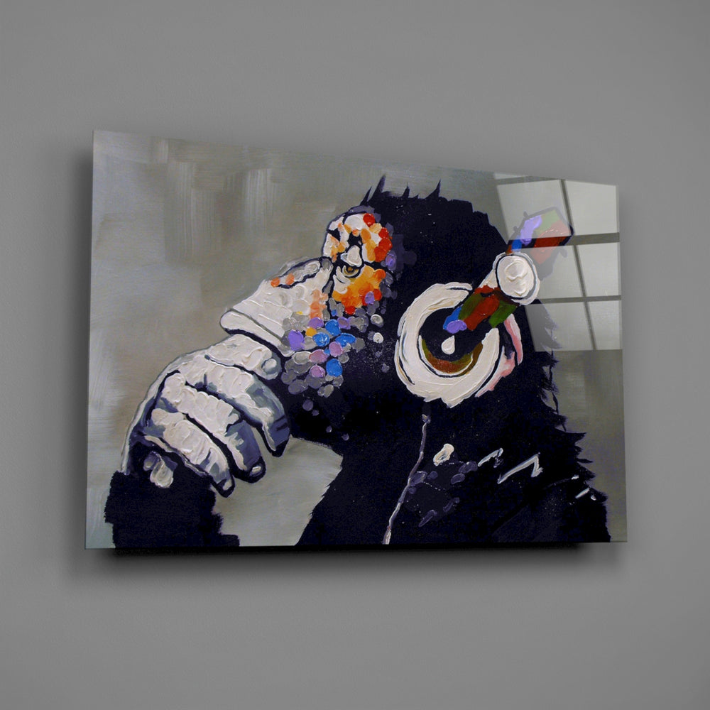 Chimp-portrait panel bringing playful creativity to a contemporary living space