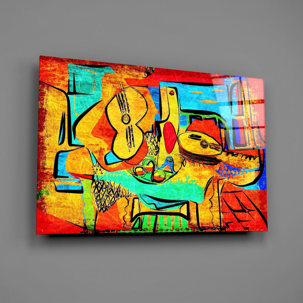 Cubist-still-life panel bringing artistic drama to a contemporary living space