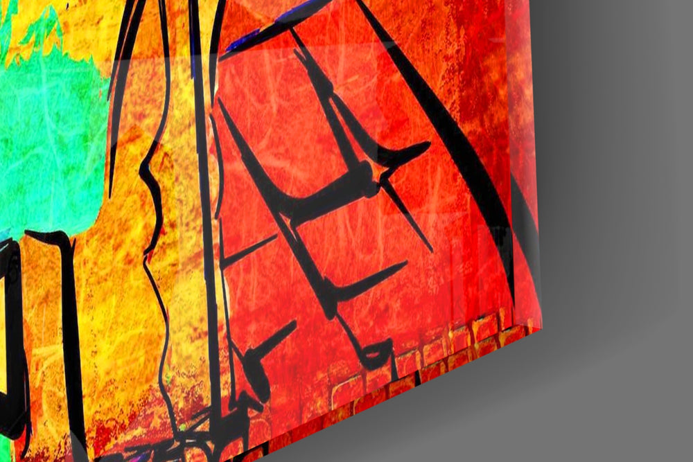 Abstract Cello artwork anchoring a wall with bold artistic palette