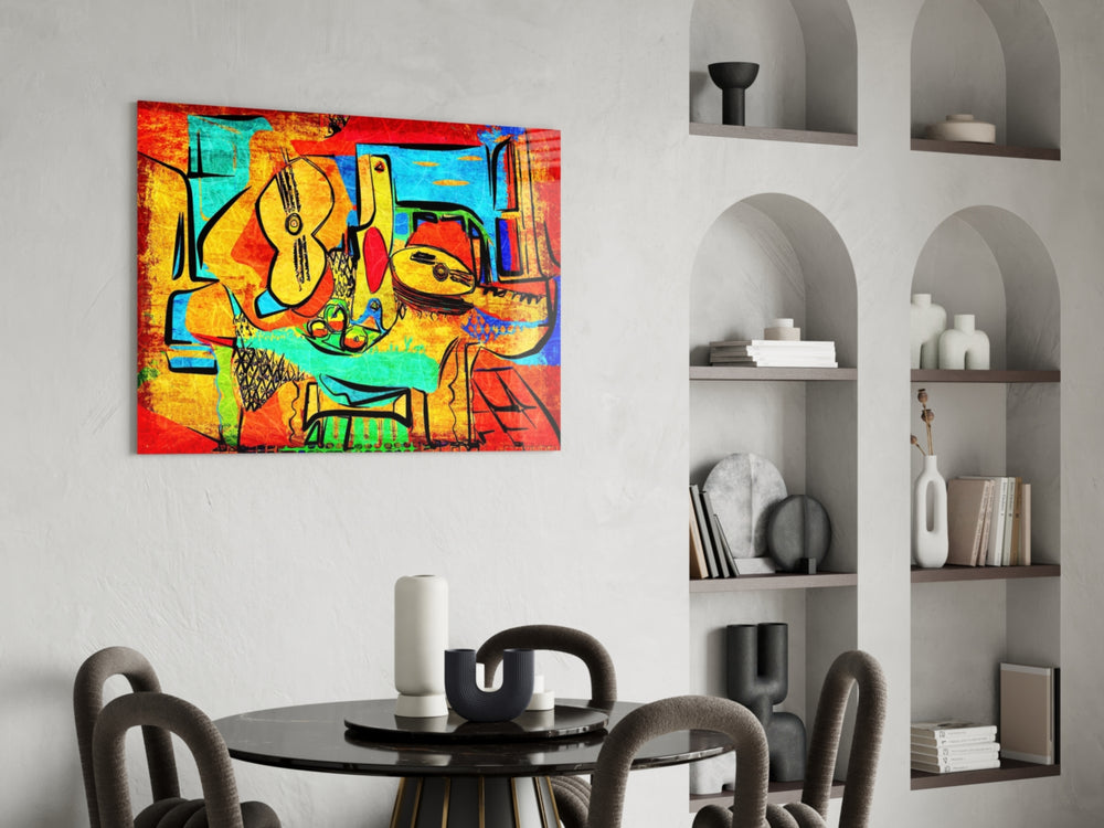 Abstract Cello panel adding editorial mood to a creative office