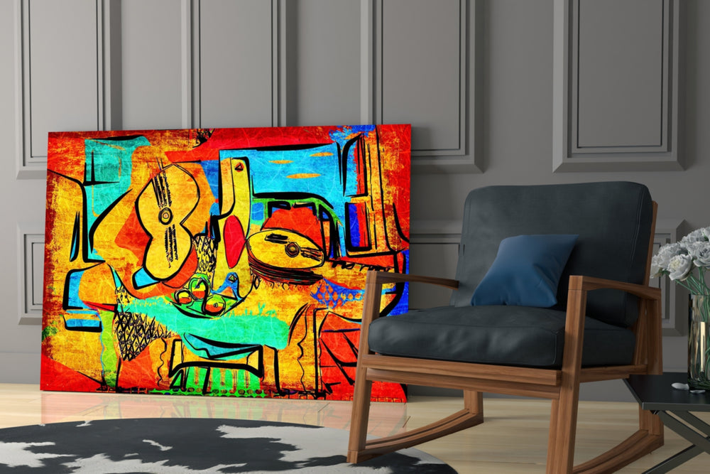Abstract Cello glass print enhancing a lounge with mid-century drama