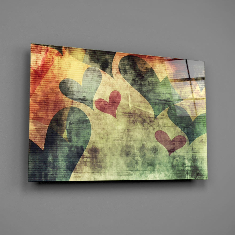 Heart-collage panel bringing romantic warmth to a contemporary living space