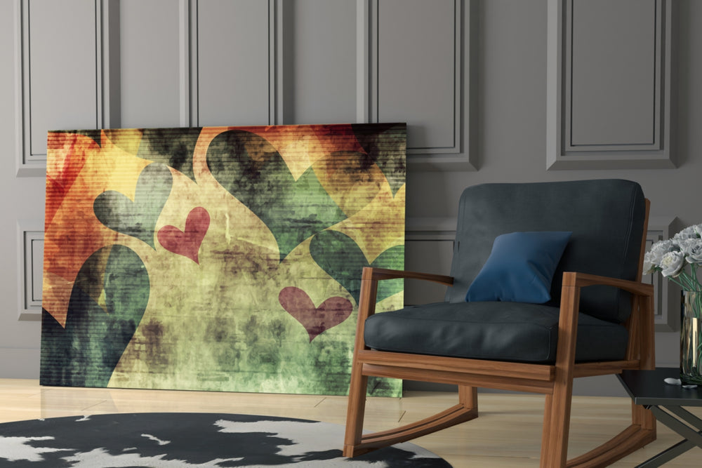 Hearts Hearts glass print enhancing a family room with cozy spirit