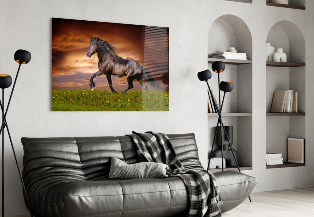 Nobility of Horse glass wall art styled above a desk in a country study