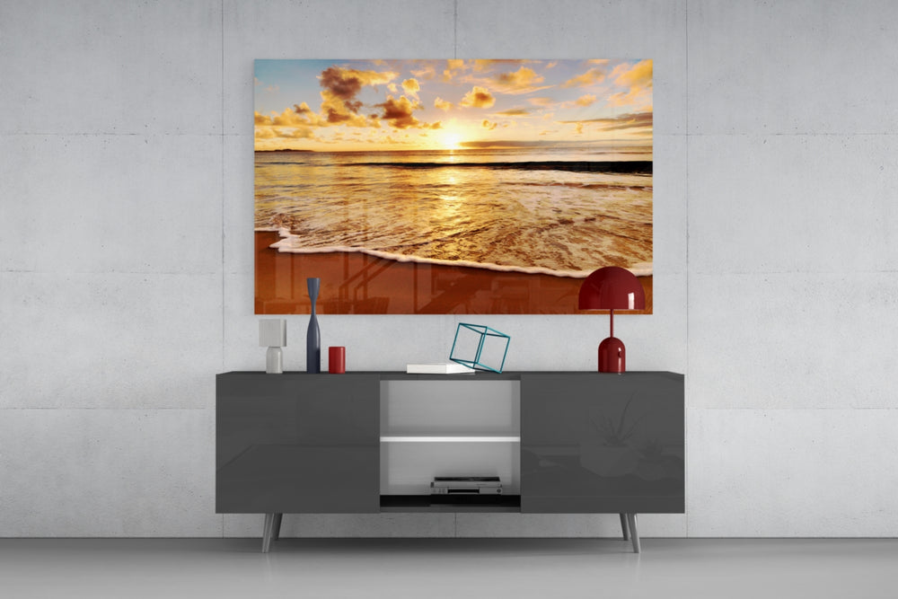 Sunset panel catching window light to reveal its luminous warmth