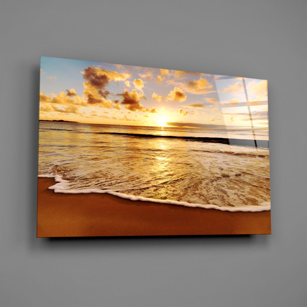 Golden-shore panel bringing vacation calm to a contemporary living space