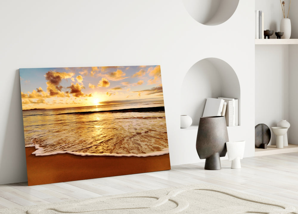 Close-up detail of honey light reflecting on gentle waves