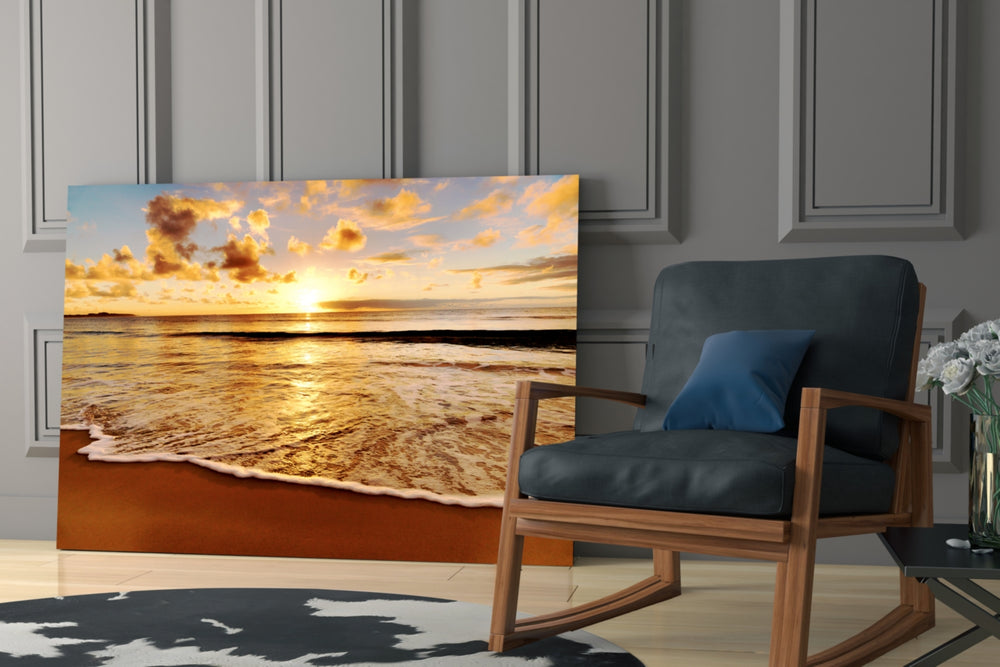 Sunset glass print enhancing a foyer with travel spirit