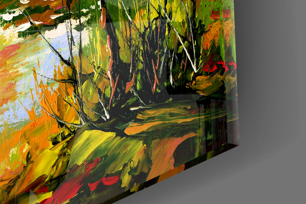 Colorful Autumn artwork anchoring a wall with warm painterly palette