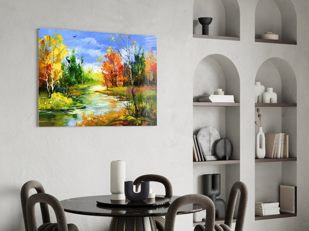 Colorful Autumn panel adding riverside mood to a country home