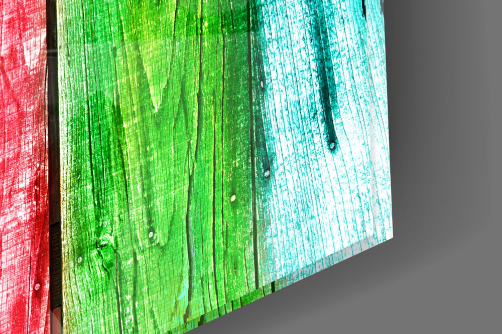 Colored Wood artwork anchoring a wall with bold eclectic palette