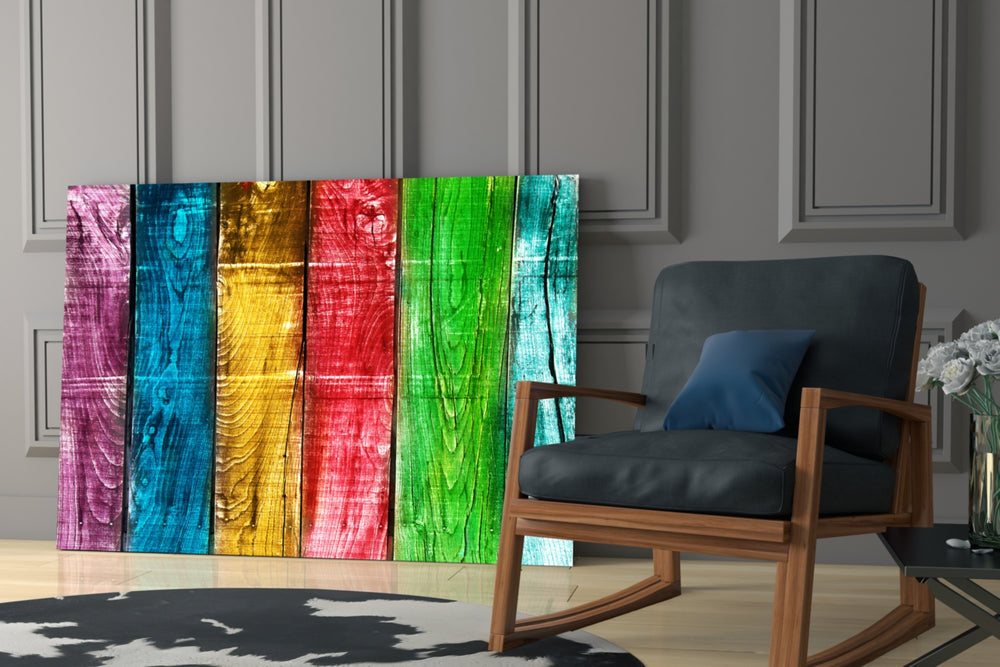 Colored Wood glass print enhancing a playroom with joyful spirit