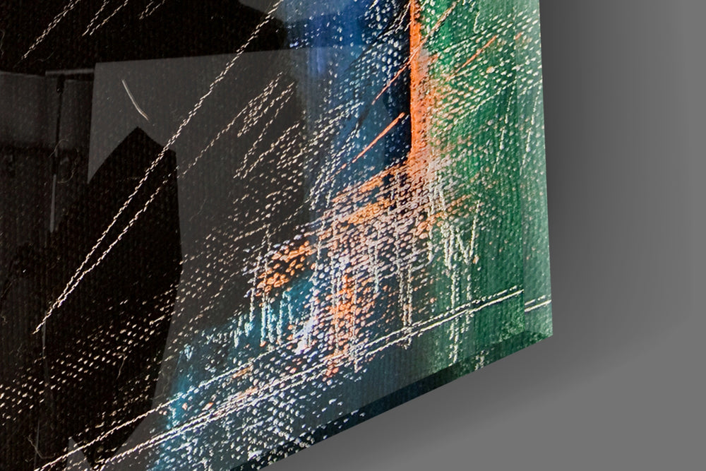 Smoking artwork anchoring a wall with moody retro palette
