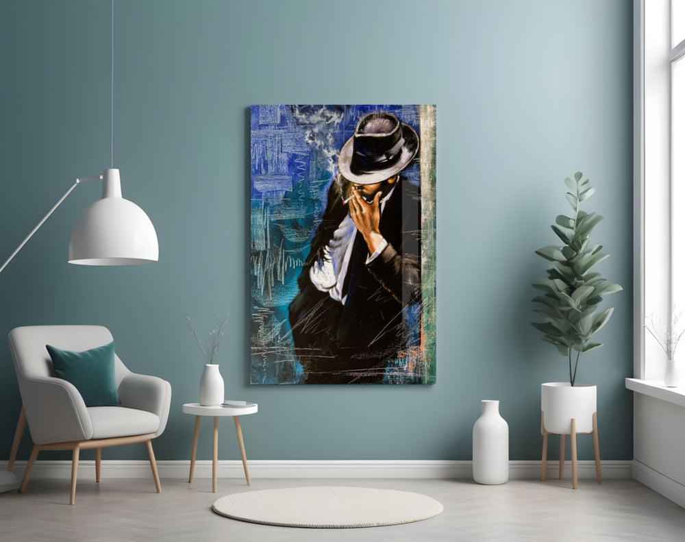 Smoking glass wall art styled above a bar in a man-cave