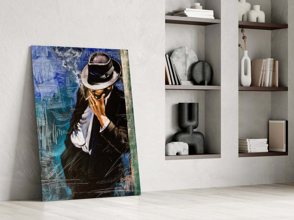 Smoking glass print enhancing a lounge with after-hours drama