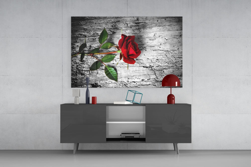 Red Rose panel catching gallery light to reveal its tactile velvet