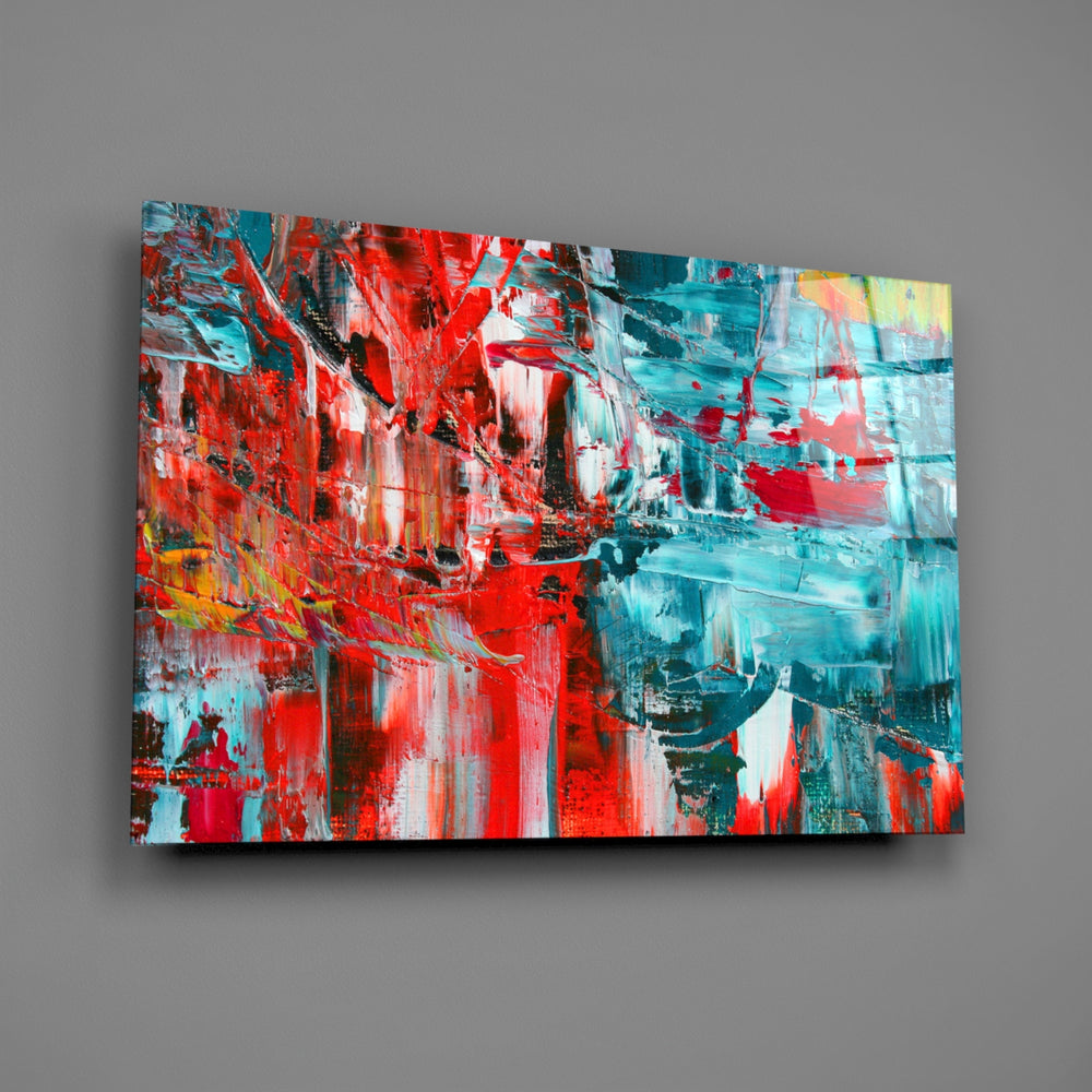 Scarlet-teal panel bringing gestural drama to a contemporary living space