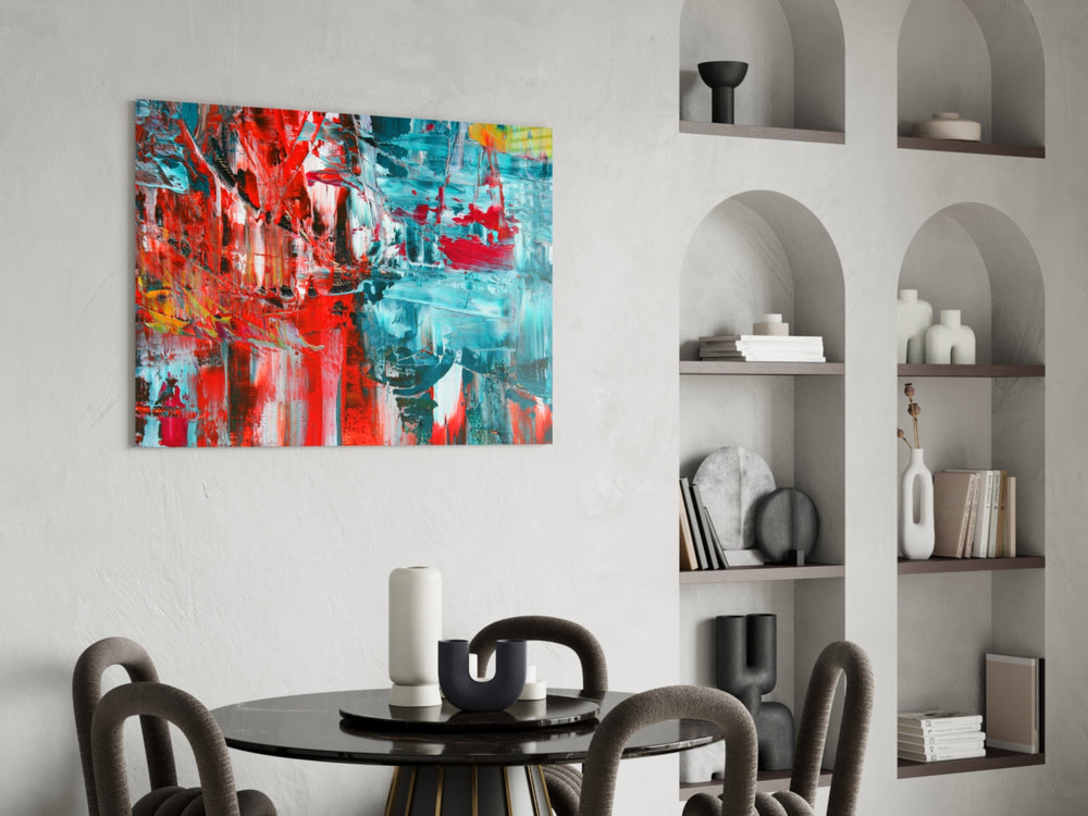 Abstract Reflection panel adding editorial mood to a lounge