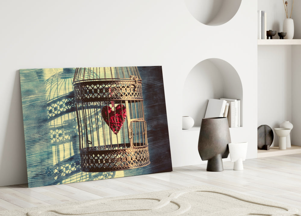Close-up detail of filigree shadows and woven ruby heart