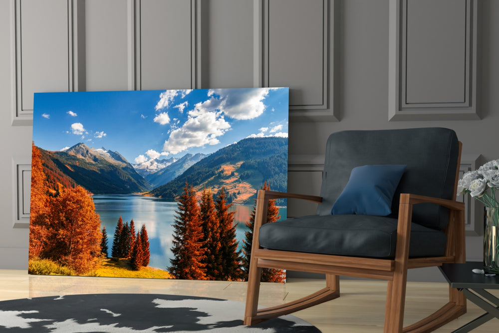 Lake View glass print enhancing a foyer with travel spirit