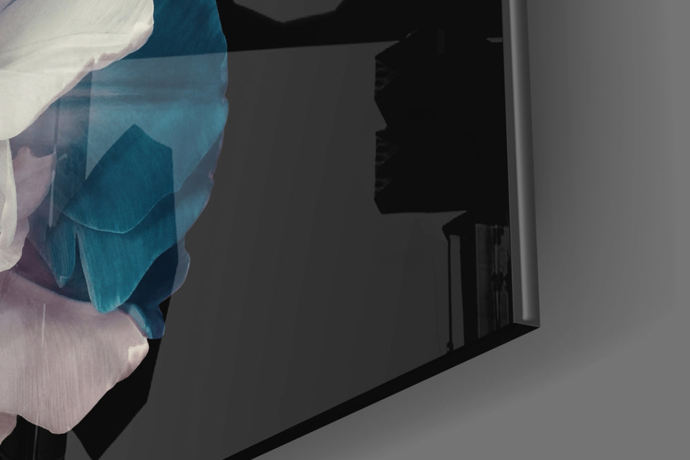 Blue Flower artwork anchoring a wall with moody botanical palette