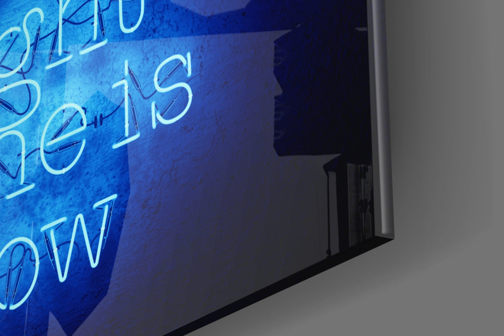 The Right Time Is Now artwork anchoring a wall with bold motivational palette