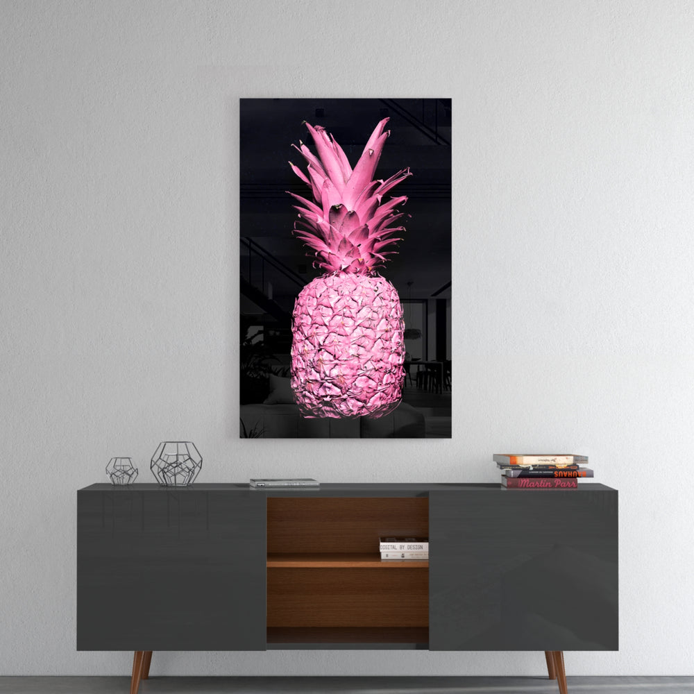 Pink Pineapple panel catching gallery light to reveal its tactile texture